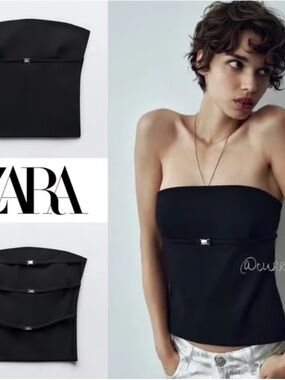 Zara Black Strapless Bustier Top with Front Accent